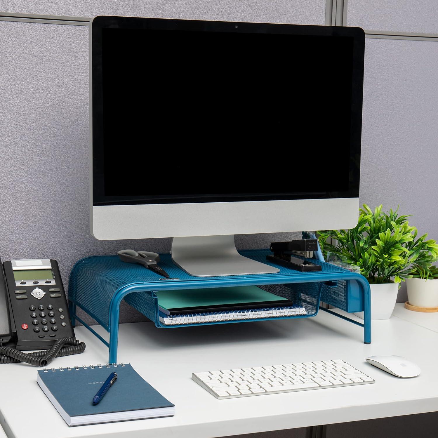 imageMind Reader MESHMONSTATUR Metal Mesh Desk Drawer Desktop Monitor Stand Organizer TurquoiseTurquoise