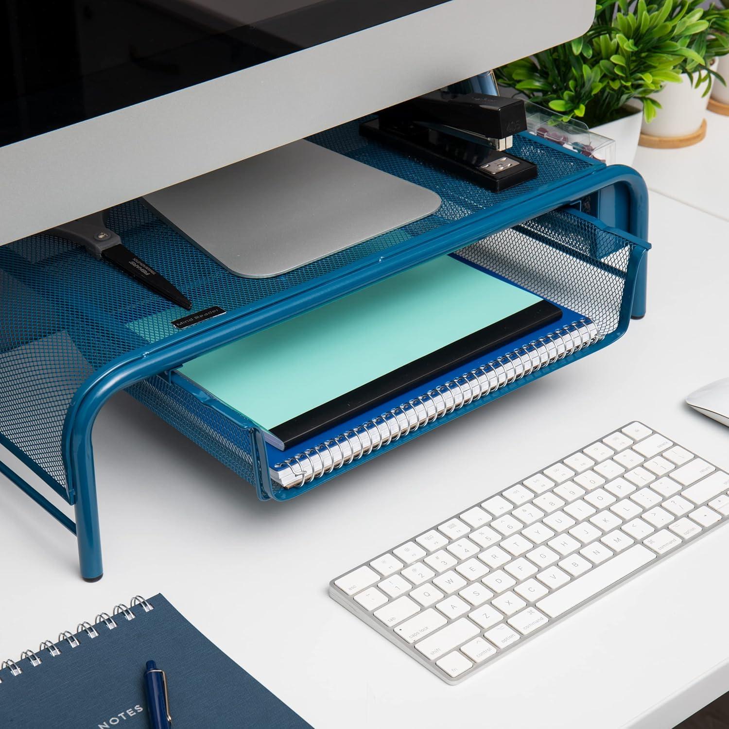 imageMind Reader MESHMONSTATUR Metal Mesh Desk Drawer Desktop Monitor Stand Organizer TurquoiseTurquoise