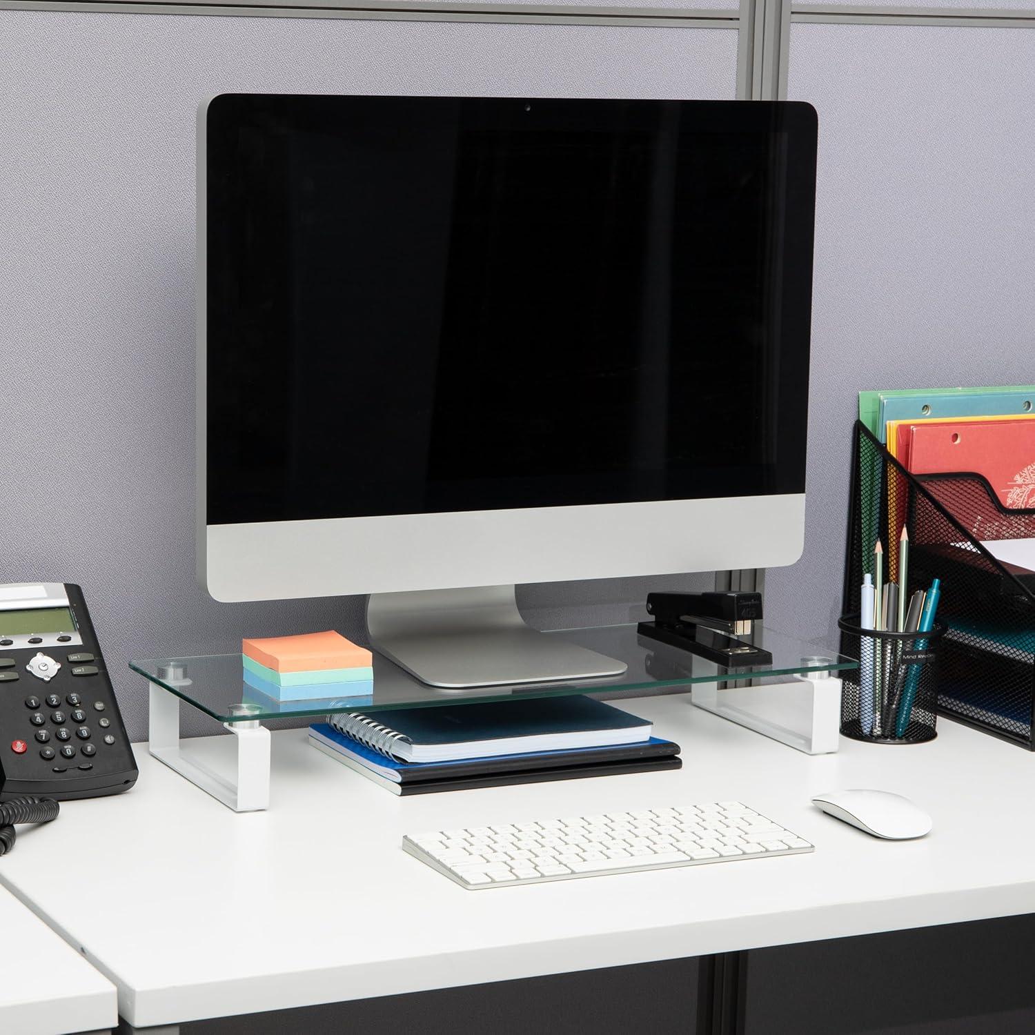 imageMind Reader Monitor Stand Contemporary Desktop Organizer Laptop Riser Office Glass 22L x 825W x 3H Clear