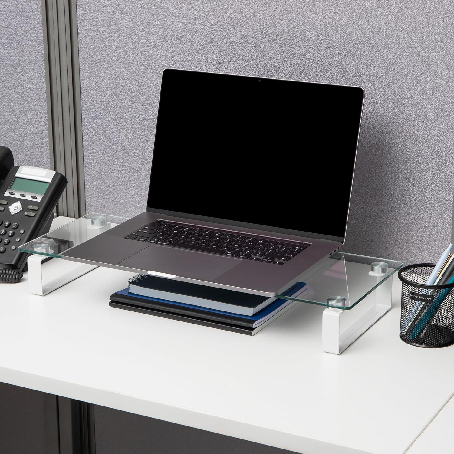 imageMind Reader Monitor Stand Contemporary Desktop Organizer Laptop Riser Office Glass 22L x 825W x 3H Clear
