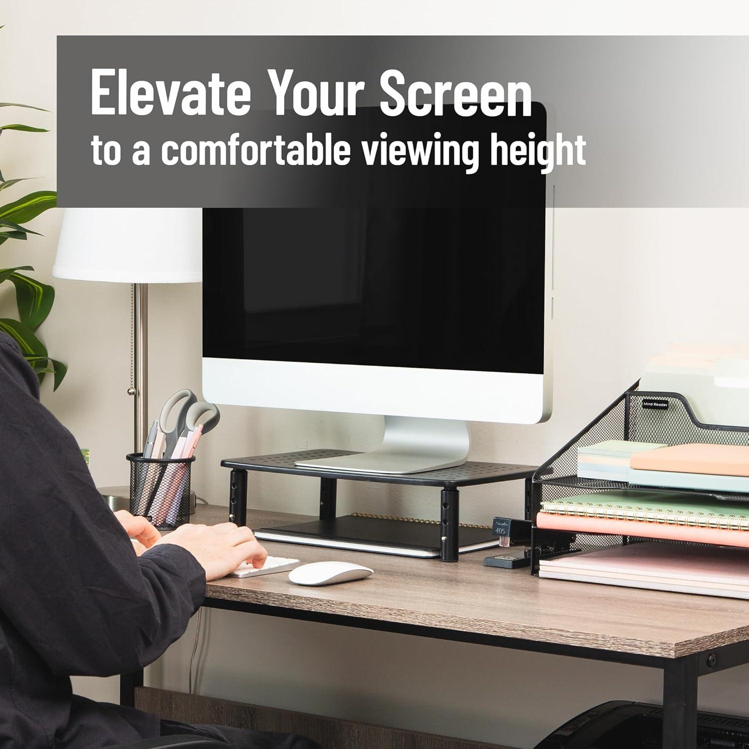 imageMind Reader Monitor Stand Height Adjustable Ventilated Laptop Riser Office Metal 145L x 925W x 55H Black2Pack