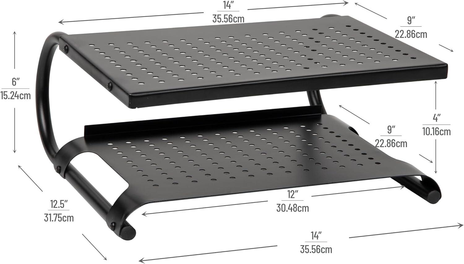imageMind Reader Monitor Stand Ventilated Laptop Riser Desktop Organizer Storage Office Metal 14L x 125W x 6H Black2 Tier