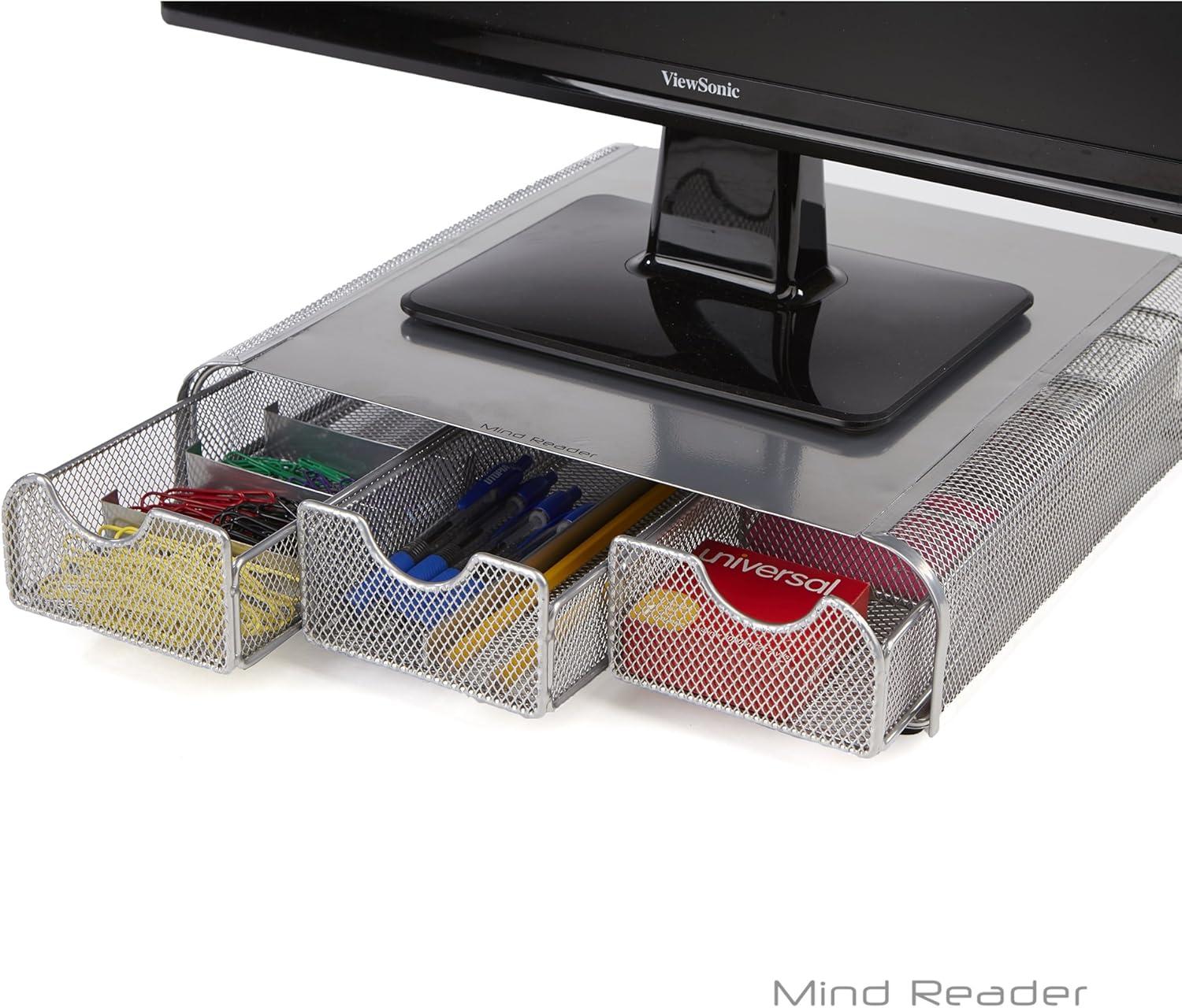 imageMind Reader Perch Monitor Stand Desk Organizer Silver Metal MeshSilver Mesh
