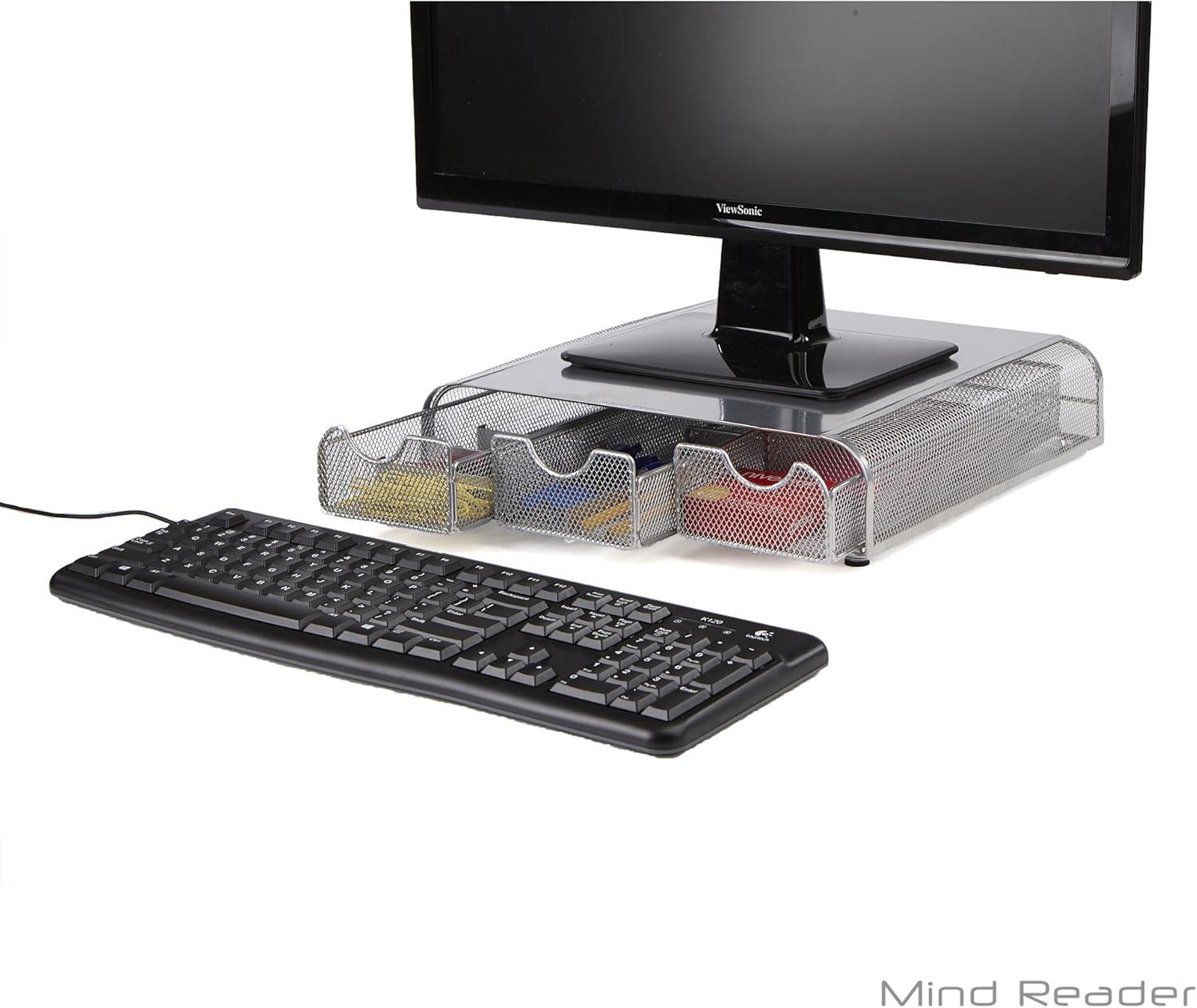 imageMind Reader Perch Monitor Stand Desk Organizer Silver Metal MeshSilver Mesh