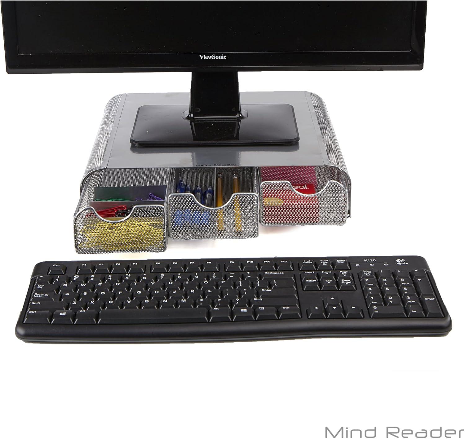 imageMind Reader Perch Monitor Stand Desk Organizer Silver Metal MeshSilver Mesh