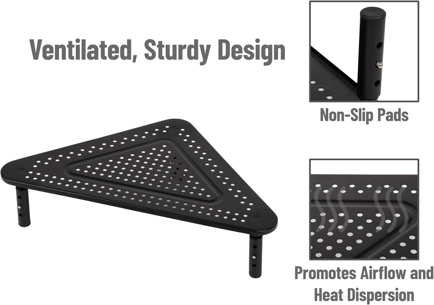 imageMind Reader Triangle Monitor Stand 40lb18kg Capacity Adjustable Height Ventilated Metal 195L x 145W x 55H Black