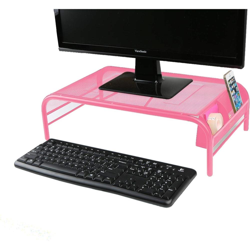 imageMind Reader Monitor Stand Ventilated Laptop Riser Desktop Organizer Side Storage Metal Mesh 20 L x 115 W x 55 H Pink