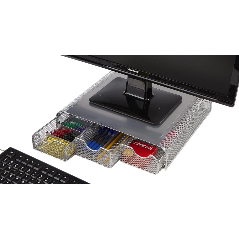 imageMind Reader Perch Monitor Stand Desk Organizer Silver Metal MeshSilver Mesh