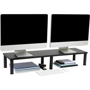 Mind Reader Dual Monitor Stand, Height Adjustable, Desktop Organizer, Laptop Riser, Office, 38.5″L x 11″W x 2.55-6.5″H, Black(Black)