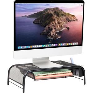 Mind Reader MESHMONSTA-TUR Metal Mesh Desk Drawer, Desktop Monitor Stand Organizer, Turquoise(Black)