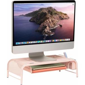 Mind Reader MESHMONSTA-TUR Metal Mesh Desk Drawer, Desktop Monitor Stand Organizer, Turquoise(Pink)