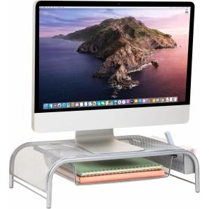 Mind Reader MESHMONSTA-TUR Metal Mesh Desk Drawer, Desktop Monitor Stand Organizer, Turquoise(Silver)