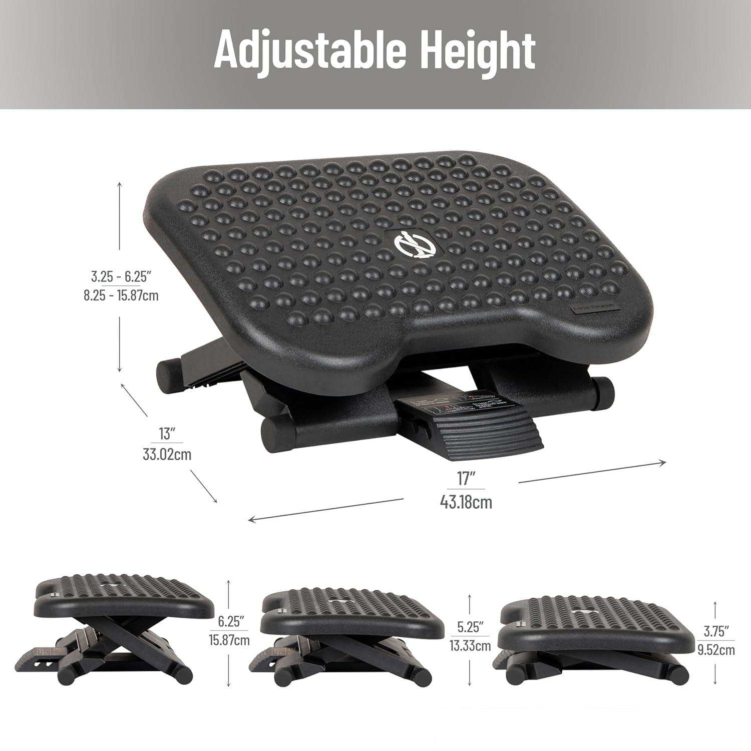 imageMind Reader Foot Rest Under Desk at Work Ergonomic Height Adjustable Office Plastic 18 L x 135 W x 65 H Black18L x 135W x 65H