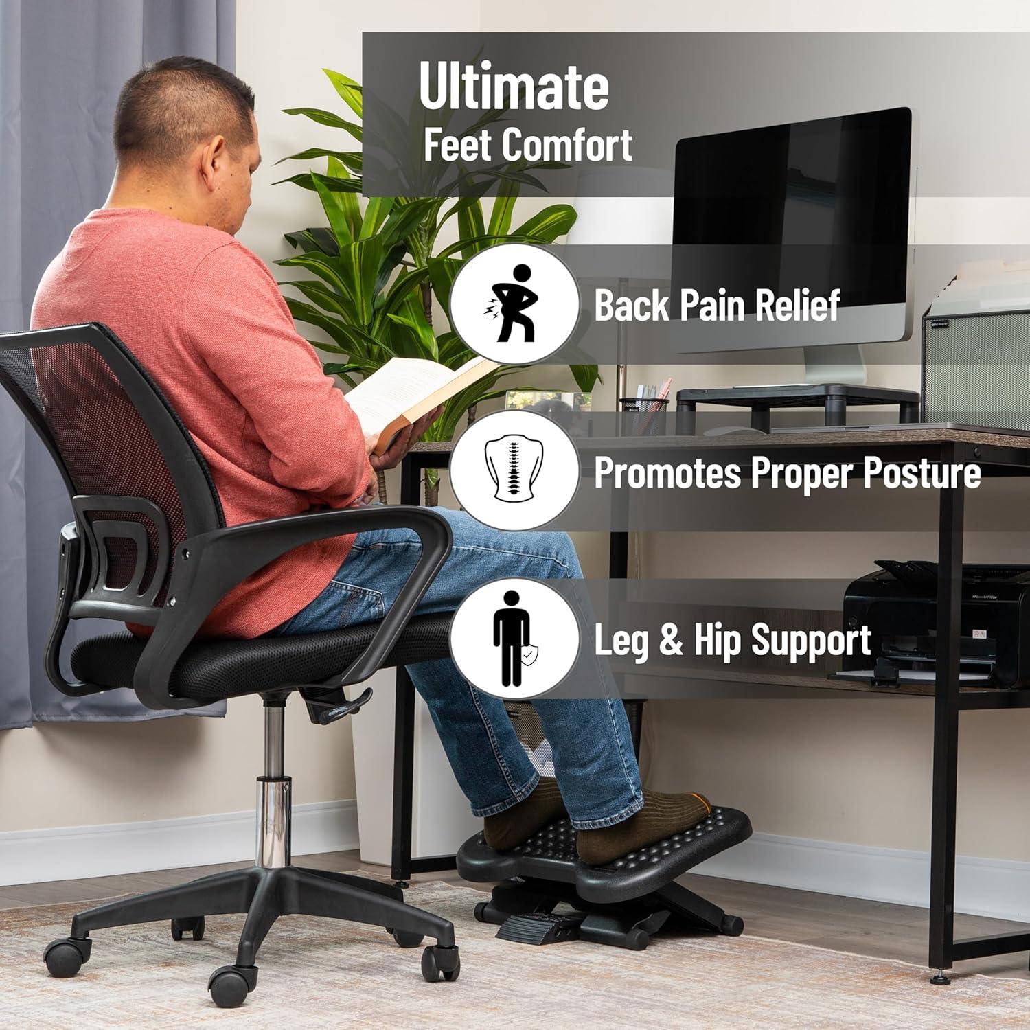 imageMind Reader Foot Rest Under Desk at Work Ergonomic Height Adjustable Office Plastic 18 L x 135 W x 65 H Black18L x 135W x 65H
