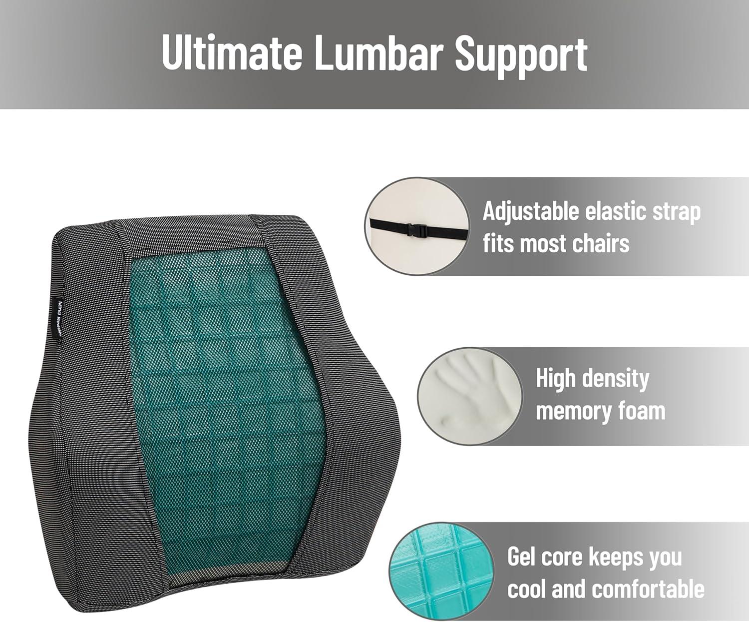 imageMind Reader Lumbar Support Cushion for Office Chair and Car Seat Memory Foam and Cooling Gel Core AirCloud Technology 155 L x 375 W x 1425 H BlackBlackGreen