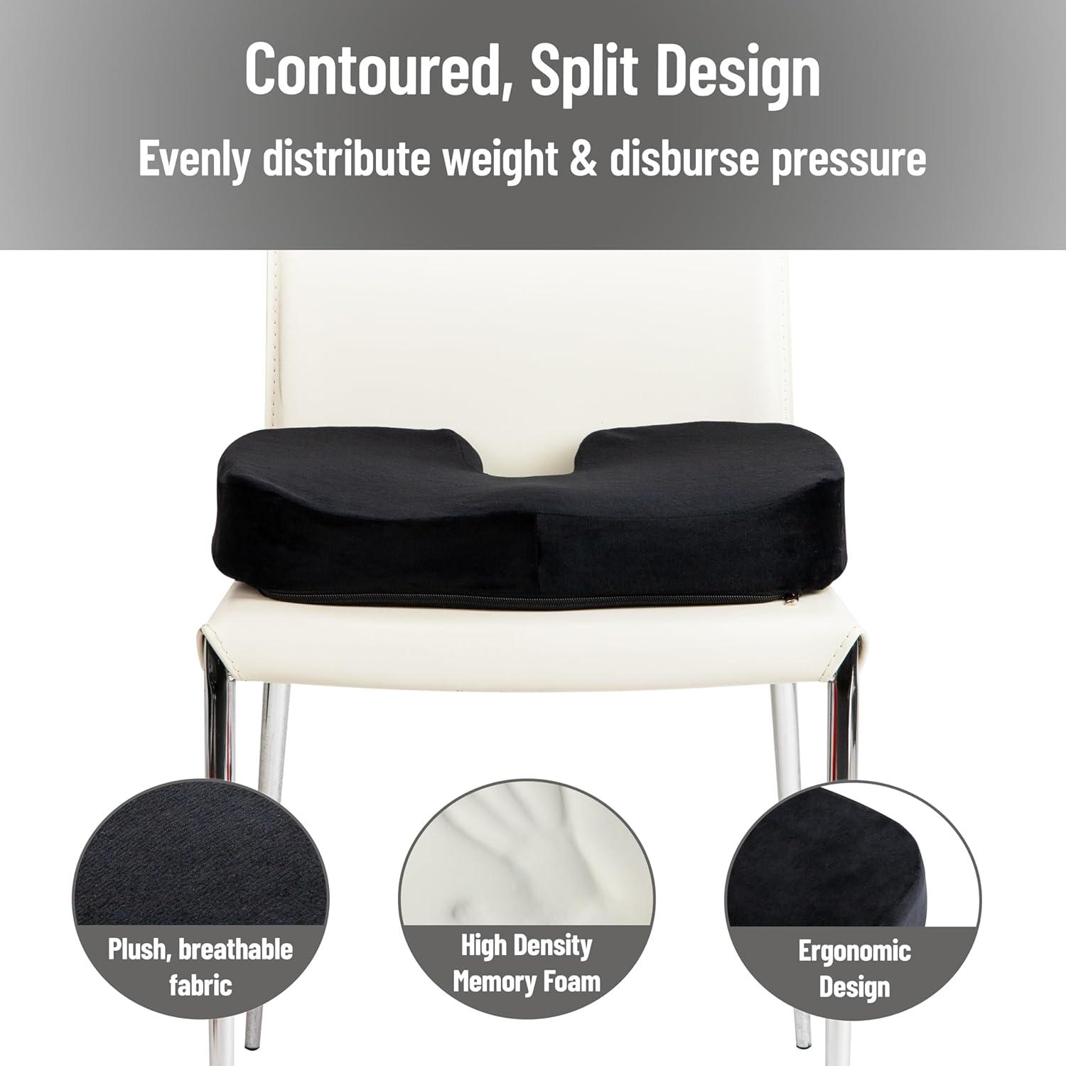 imageMind Reader Memory Foam Seat Cushion with AirCloud Technology Ergonomic Pressure Relief for Office Chair Car or Wheelchair Sciatica Coccyx Tailbone amp Hip Pain Support GrayClassic Black