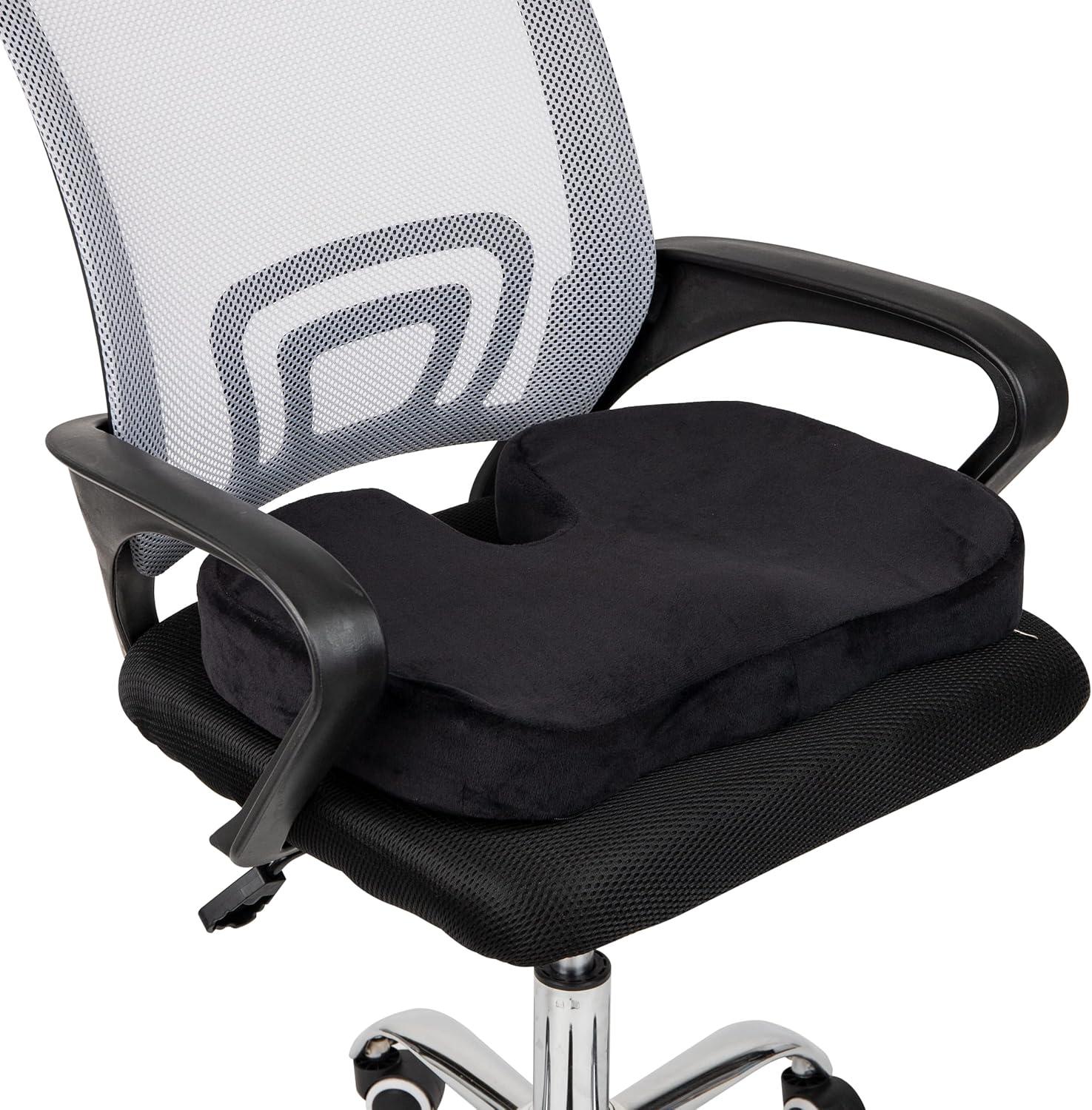 imageMind Reader Memory Foam Seat Cushion with AirCloud Technology Ergonomic Pressure Relief for Office Chair Car or Wheelchair Sciatica Coccyx Tailbone amp Hip Pain Support GrayClassic Black