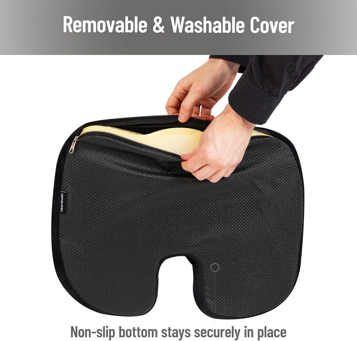 imageMind Reader Memory Foam Seat Cushion with AirCloud Technology Ergonomic Pressure Relief for Office Chair Car or Wheelchair Sciatica Coccyx Tailbone amp Hip Pain Support GrayClassic Black