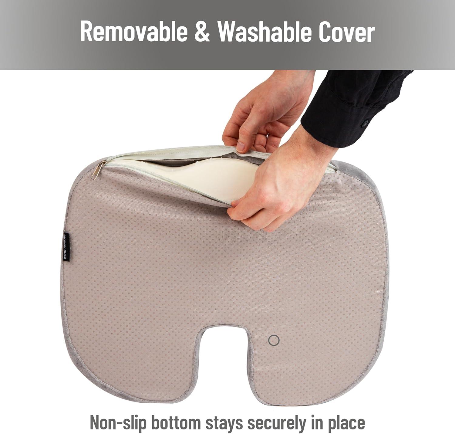 imageMind Reader Memory Foam Seat Cushion with AirCloud Technology Ergonomic Pressure Relief for Office Chair Car or Wheelchair Sciatica Coccyx Tailbone amp Hip Pain Support GrayGray