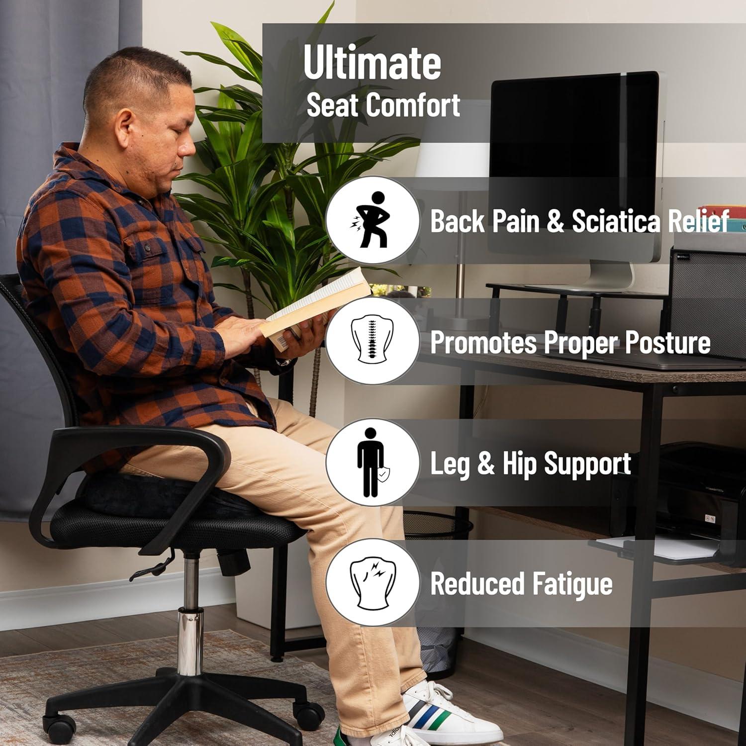 imageMind Reader Memory Foam Seat Cushion with AirCloud Technology Ergonomic Pressure Relief for Office Chair Car or Wheelchair Sciatica Coccyx Tailbone amp Hip Pain Support GrayClassic Black