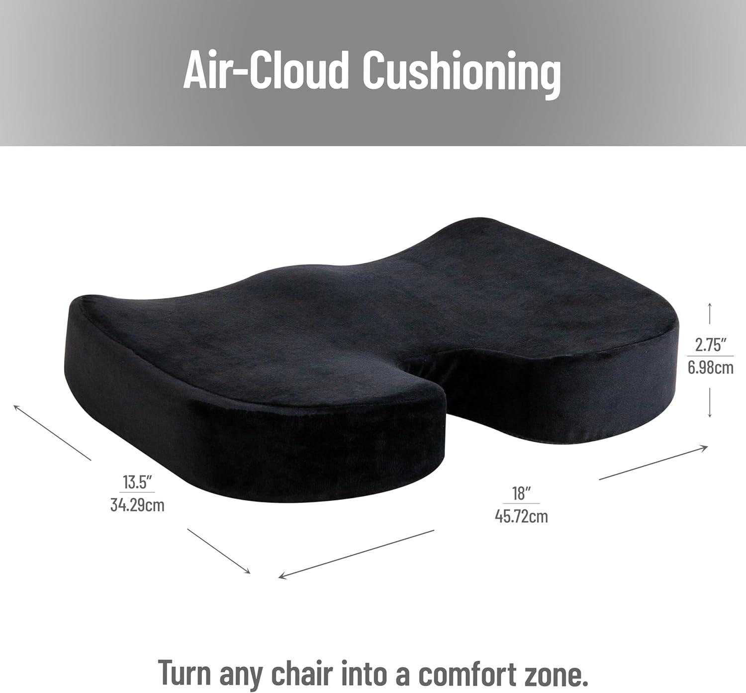 imageMind Reader Memory Foam Seat Cushion with AirCloud Technology Ergonomic Pressure Relief for Office Chair Car or Wheelchair Sciatica Coccyx Tailbone amp Hip Pain Support GrayClassic Black