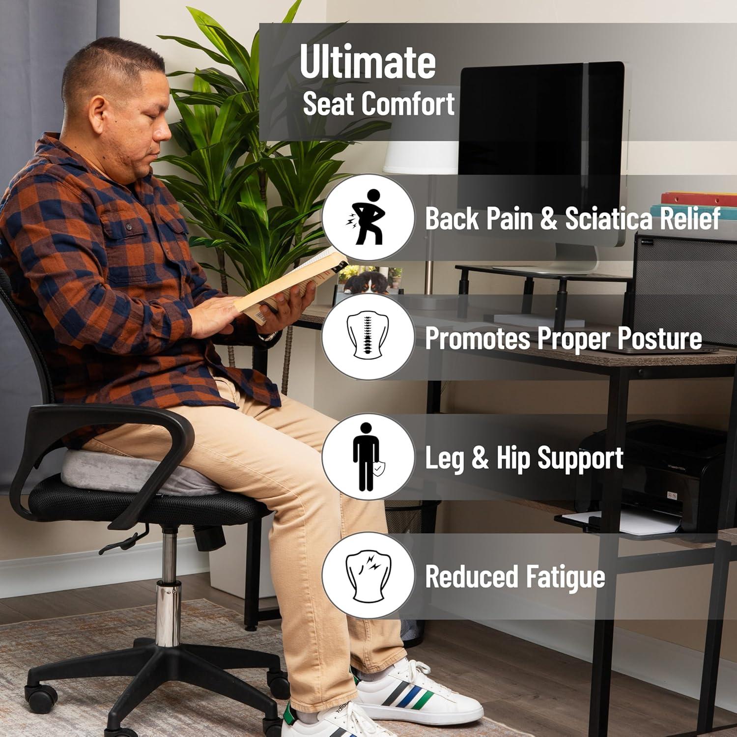 imageMind Reader Memory Foam Seat Cushion with AirCloud Technology Ergonomic Pressure Relief for Office Chair Car or Wheelchair Sciatica Coccyx Tailbone amp Hip Pain Support GrayGray