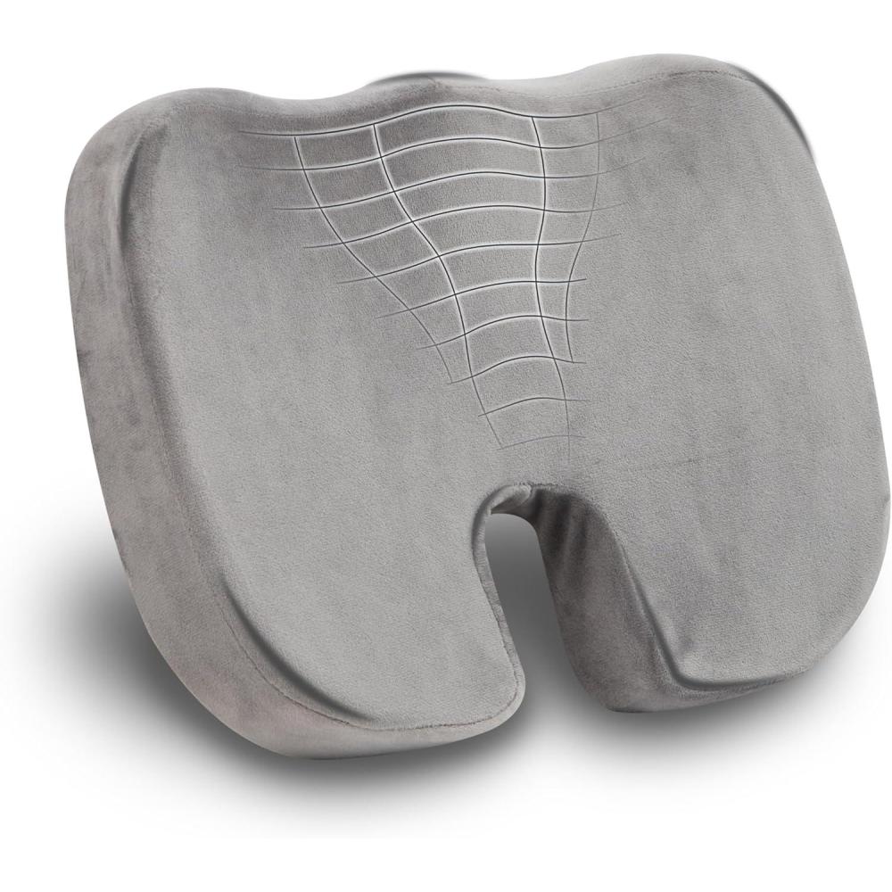 imageMind Reader Memory Foam Seat Cushion with AirCloud Technology Ergonomic Pressure Relief for Office Chair Car or Wheelchair Sciatica Coccyx Tailbone amp Hip Pain Support GrayGray
