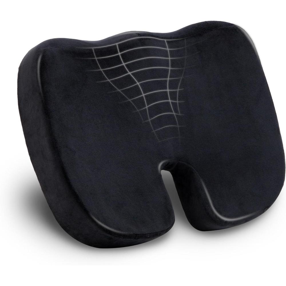 imageMind Reader Memory Foam Seat Cushion with AirCloud Technology Ergonomic Pressure Relief for Office Chair Car or Wheelchair Sciatica Coccyx Tailbone amp Hip Pain Support GrayClassic Black