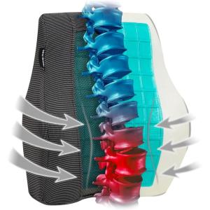 Mind Reader Lumbar Support Cushion for Office Chair and Car Seat, Memory Foam and Cooling Gel Core, Air-Cloud Technology, 15.5″ L x 3.75″ W x 14.25″ H, Black(Black/Green)