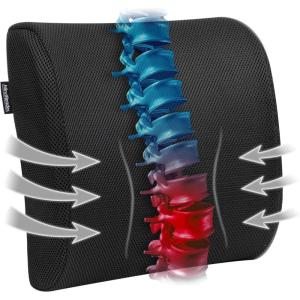 Mind Reader Lumbar Support Cushion for Office Chair and Car Seat, Memory Foam and Cooling Gel Core, Air-Cloud Technology, 15.5″ L x 3.75″ W x 14.25″ H, Black(Classic Black)