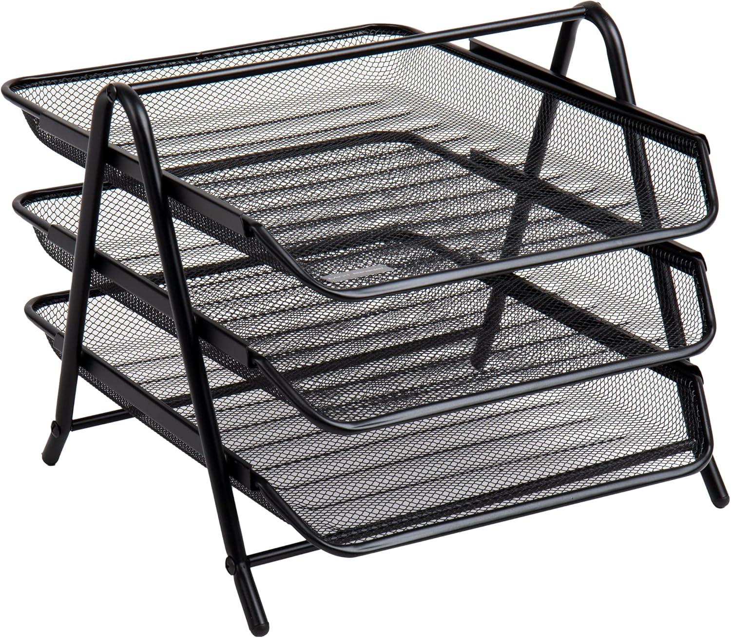 imageMind Reader 3Tier Paper Tray Desktop Organizer File Storage Workspace Office Metal Mesh 1175L x 1375W x 10H BlackBlack