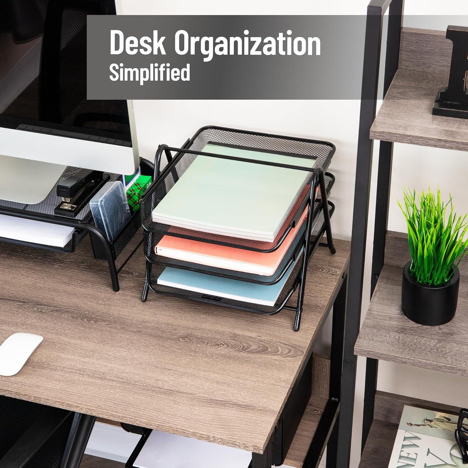 imageMind Reader 3Tier Paper Tray Desktop Organizer File Storage Workspace Office Metal Mesh 1175L x 1375W x 10H BlackBlack