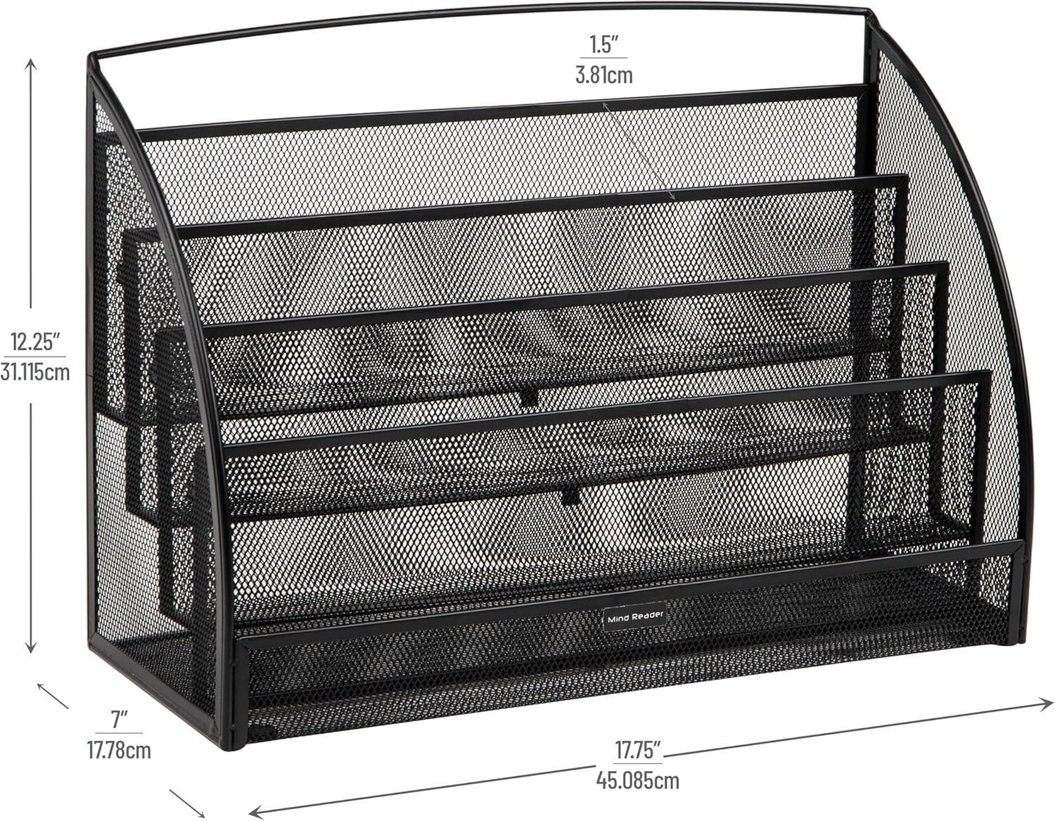 imageMind Reader 4Tier Mail Sorter Desktop Organizer File Storage Magazine Office Metal Mesh 1775L x 7W x 1225H BlackBlack 4 Pocket Horizontal