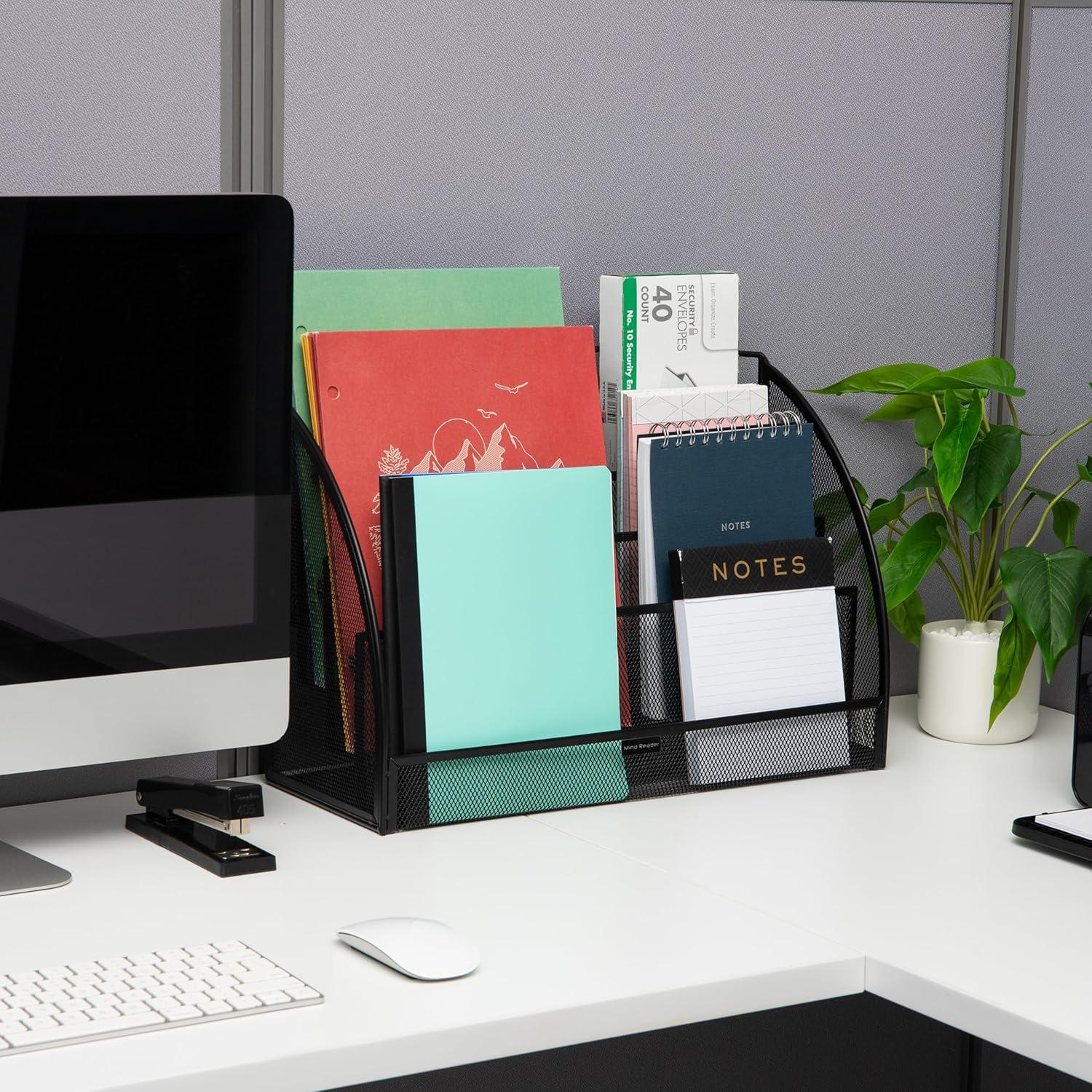 imageMind Reader 4Tier Mail Sorter Desktop Organizer File Storage Magazine Office Metal Mesh 1775L x 7W x 1225H BlackBlack 4 Pocket Horizontal