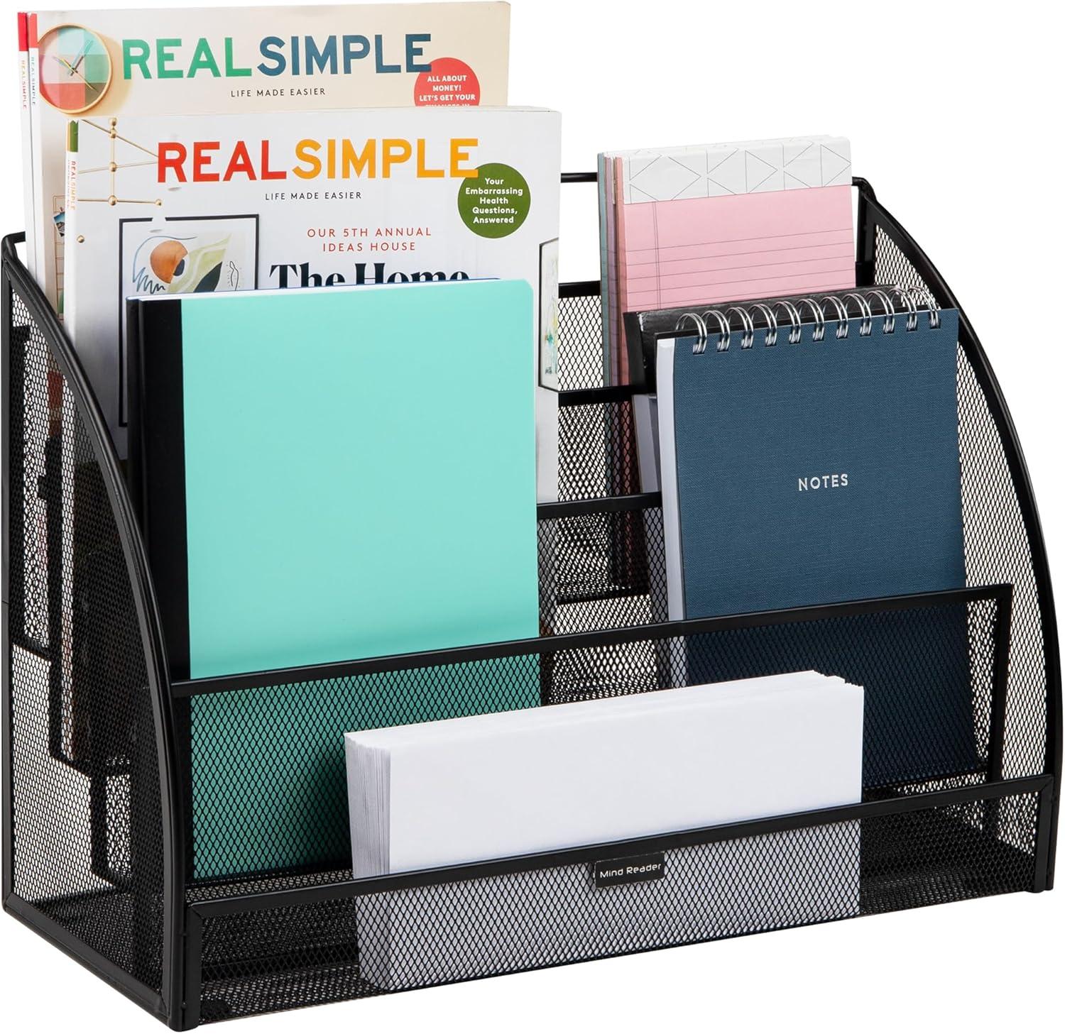 imageMind Reader 4Tier Mail Sorter Desktop Organizer File Storage Magazine Office Metal Mesh 1775L x 7W x 1225H BlackBlack 4 Pocket Horizontal