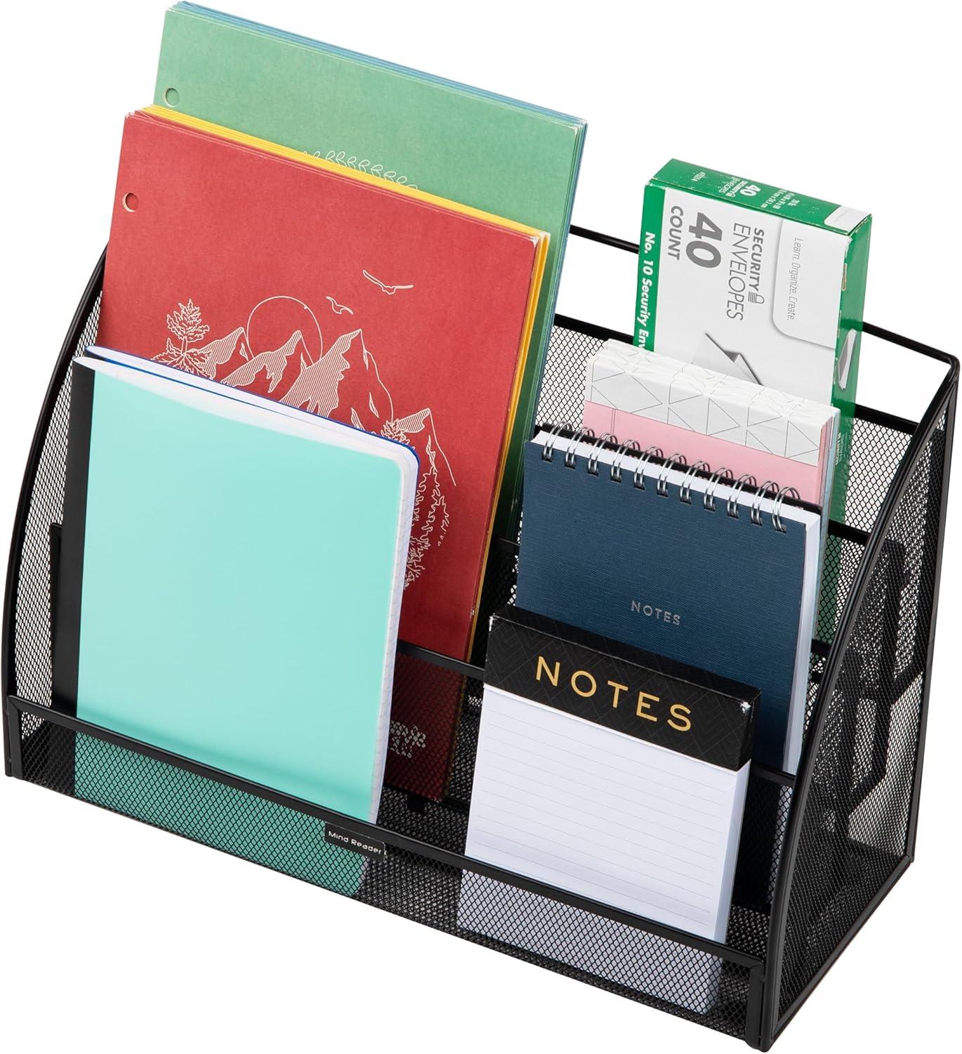 imageMind Reader 4Tier Mail Sorter Desktop Organizer File Storage Magazine Office Metal Mesh 1775L x 7W x 1225H BlackBlack 4 Pocket Horizontal