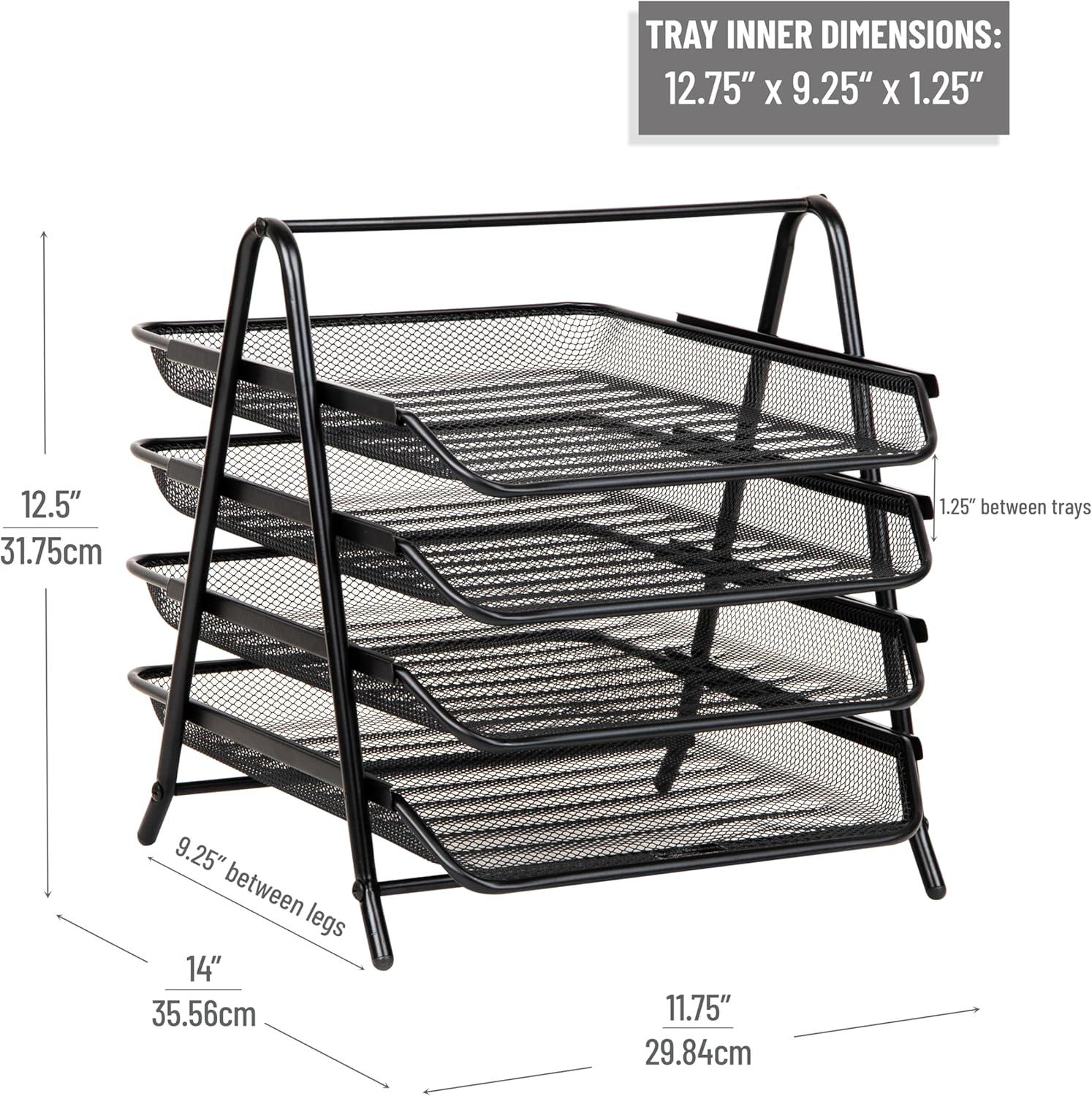 imageMind Reader 4Tier Paper Tray Desktop Organizer File Storage Workspace Office Metal Mesh 12L x 1375W x 125H BlackBlack