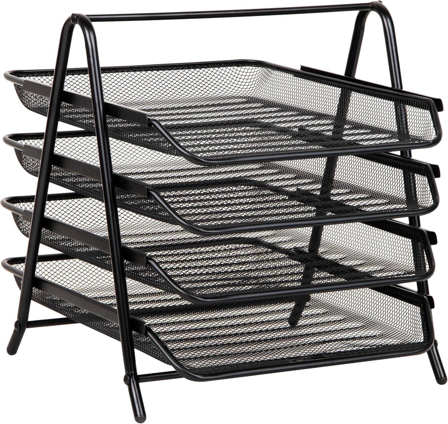 imageMind Reader 4Tier Paper Tray Desktop Organizer File Storage Workspace Office Metal Mesh 12L x 1375W x 125H BlackBlack