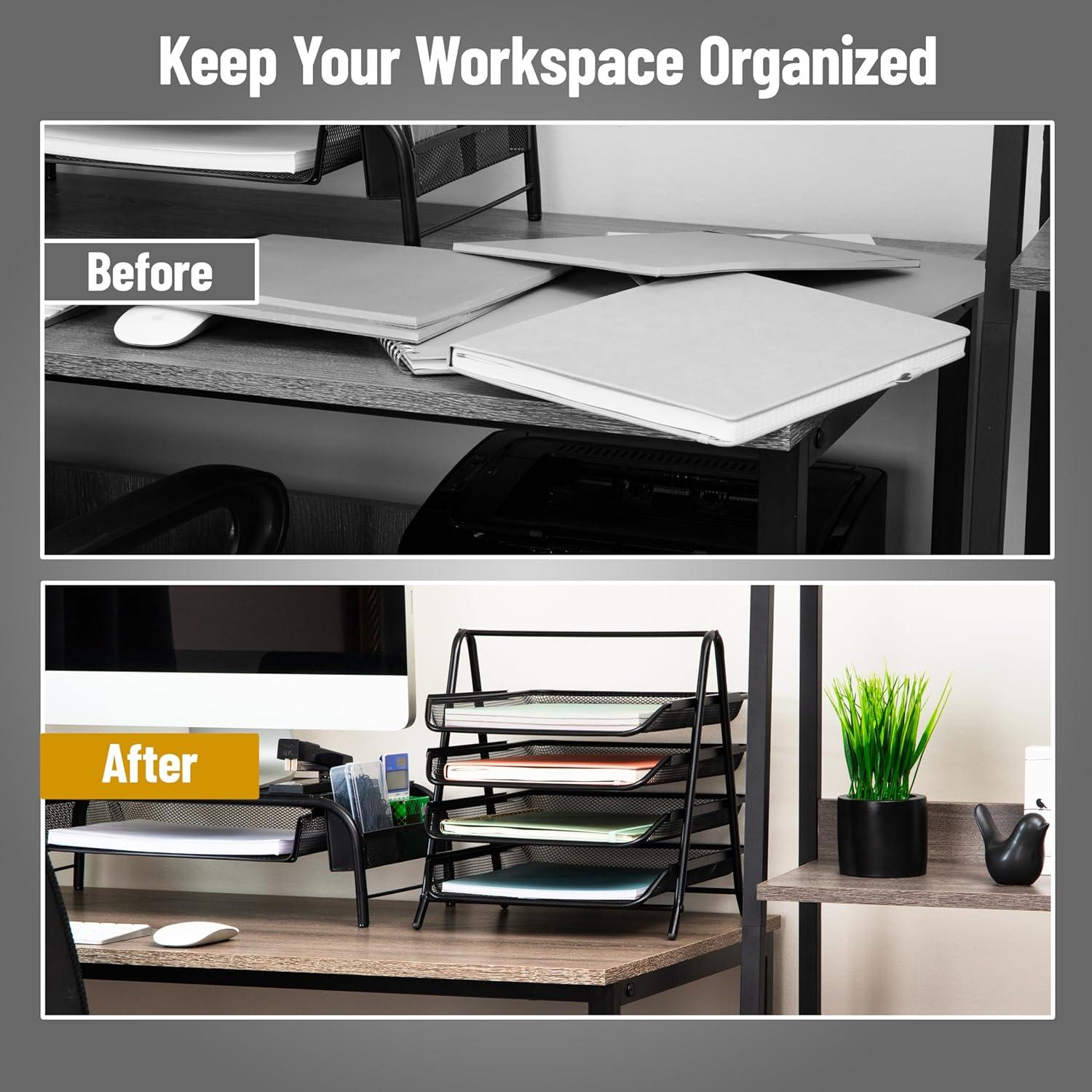 imageMind Reader 4Tier Paper Tray Desktop Organizer File Storage Workspace Office Metal Mesh 12L x 1375W x 125H BlackBlack