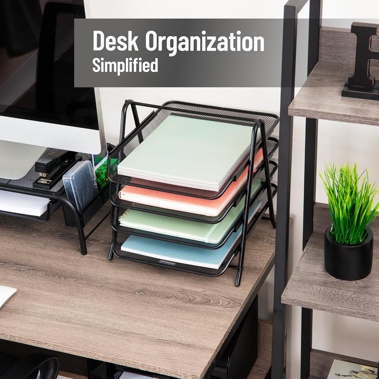 imageMind Reader 4Tier Paper Tray Desktop Organizer File Storage Workspace Office Metal Mesh 12L x 1375W x 125H BlackBlack