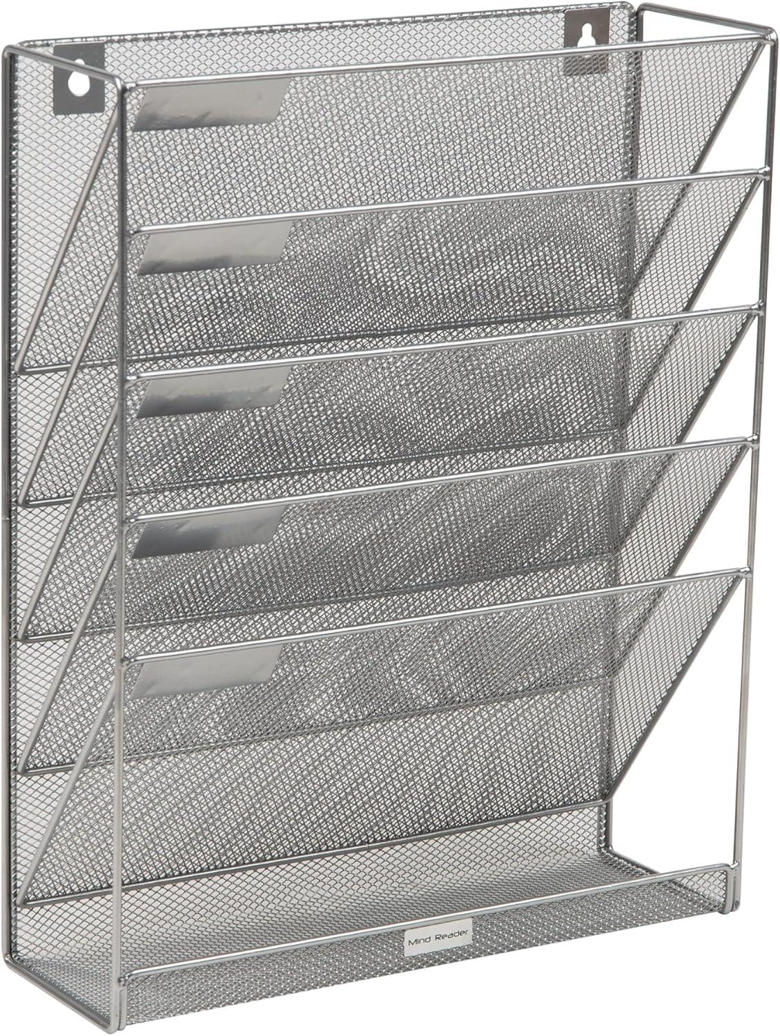 imageMind Reader 5Pocket Vertical File Storage Desktop Organizer Wall Mount Office Metal Mesh PinkSilver