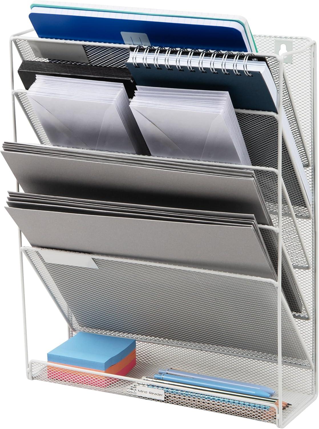imageMind Reader 5Pocket Vertical File Storage Desktop Organizer Wall Mount Office Metal Mesh PinkWhite