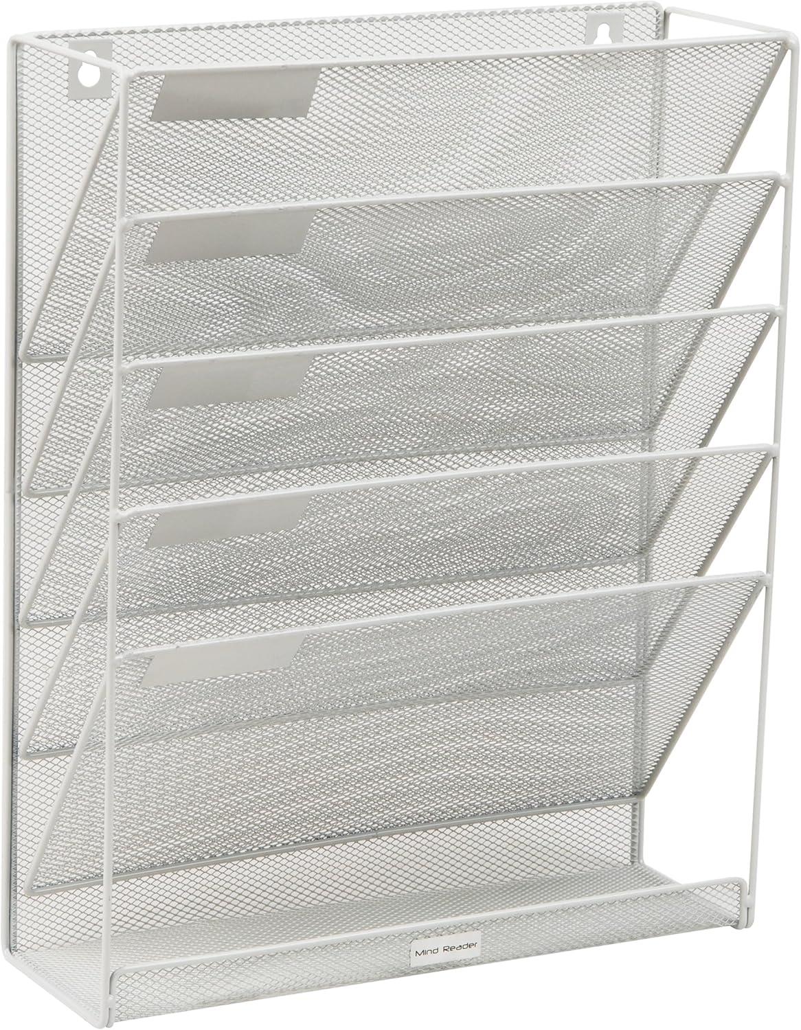 imageMind Reader 5Pocket Vertical File Storage Desktop Organizer Wall Mount Office Metal Mesh PinkWhite