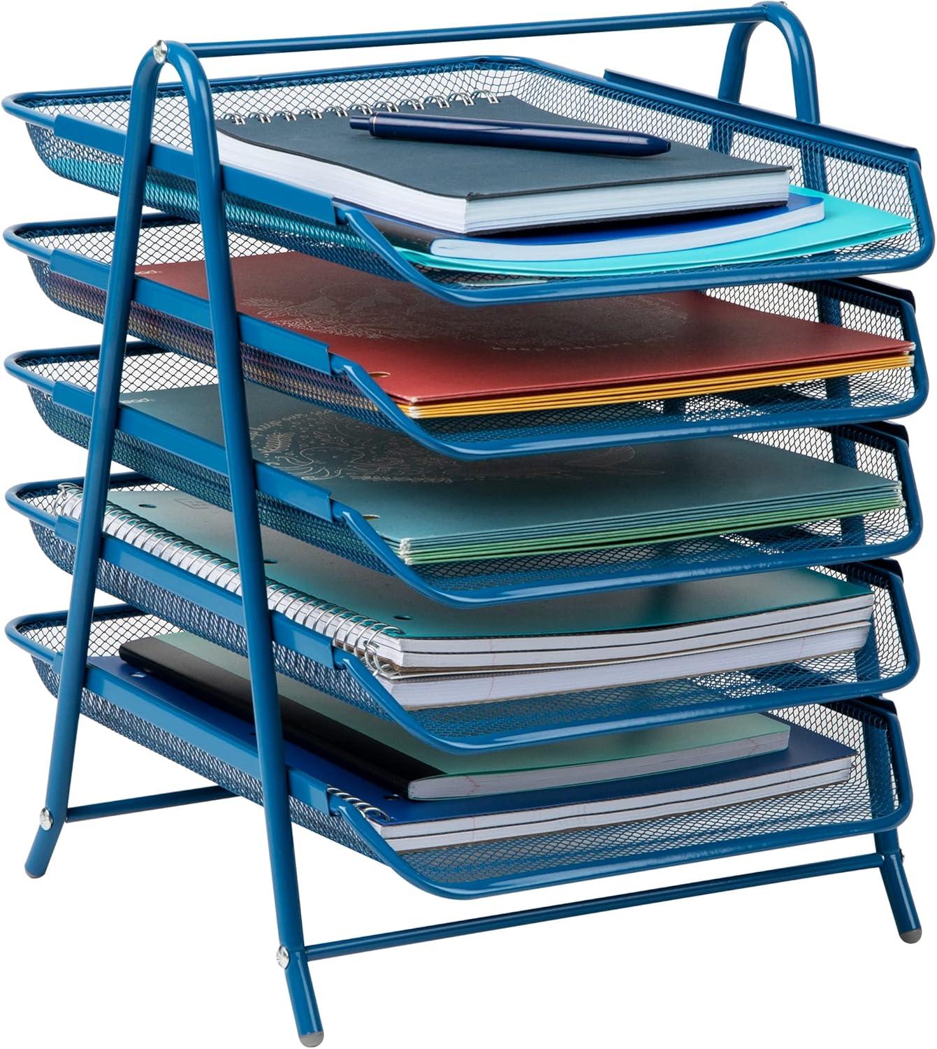 imageMind Reader 5Tier Paper Tray Desktop Organizer File Storage Office Metal Mesh 1175L x 14W x 15H Turquoise