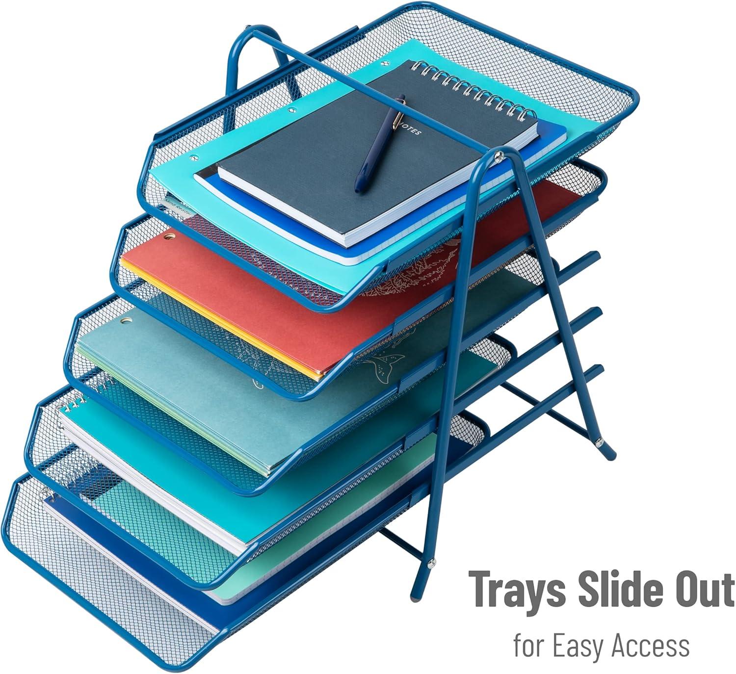 imageMind Reader 5Tier Paper Tray Desktop Organizer File Storage Office Metal Mesh 1175L x 14W x 15H Turquoise