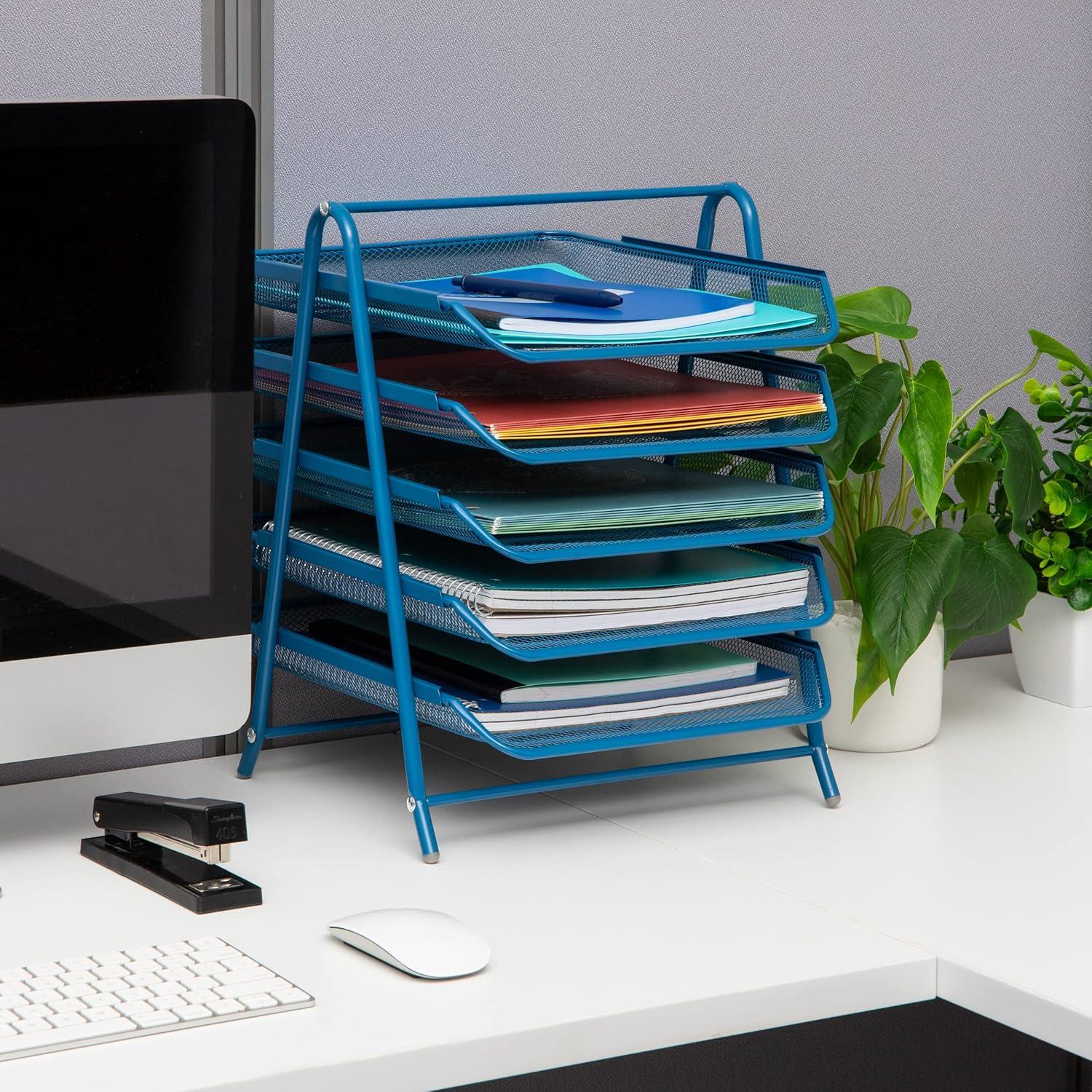 imageMind Reader 5Tier Paper Tray Desktop Organizer File Storage Office Metal Mesh 1175L x 14W x 15H Turquoise