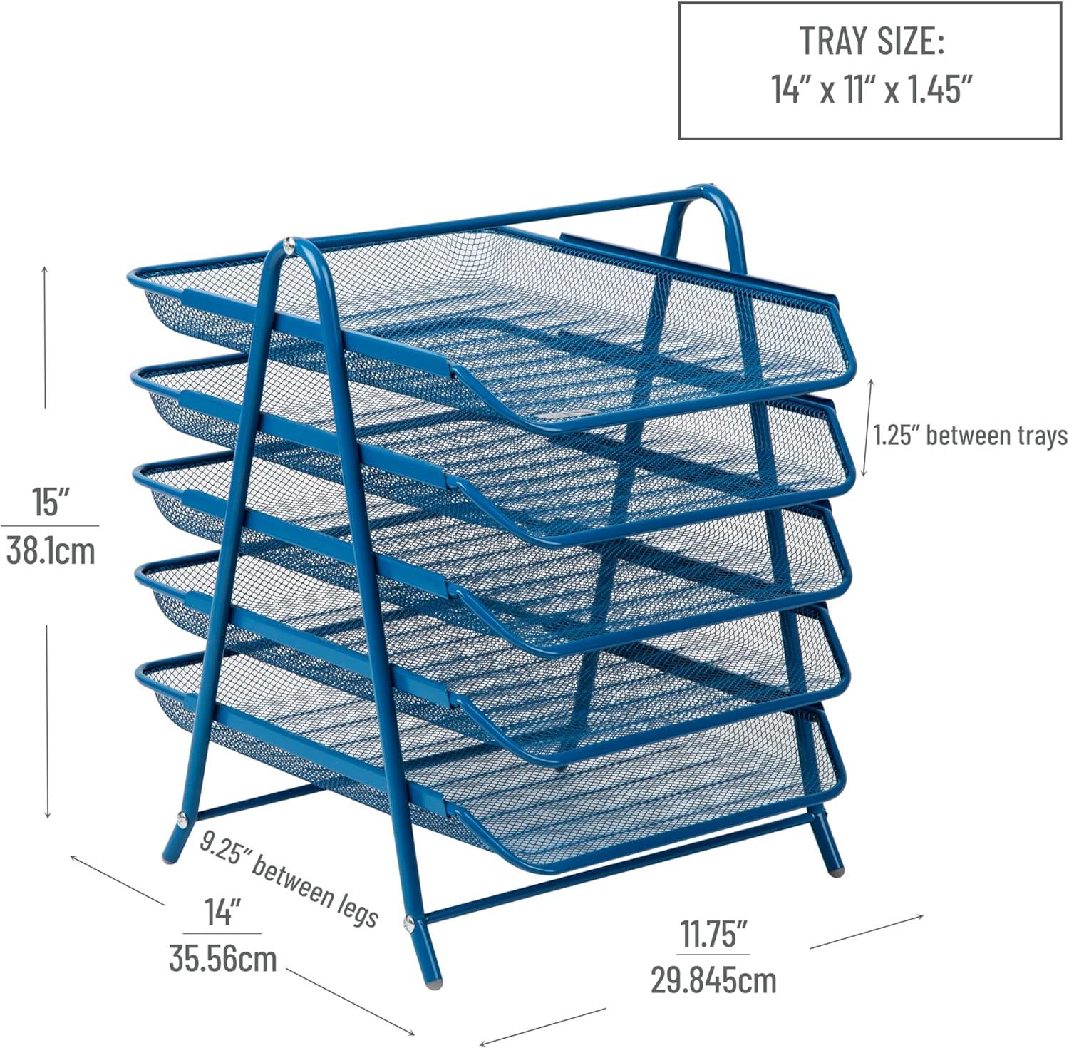 imageMind Reader 5Tier Paper Tray Desktop Organizer File Storage Office Metal Mesh 1175L x 14W x 15H Turquoise