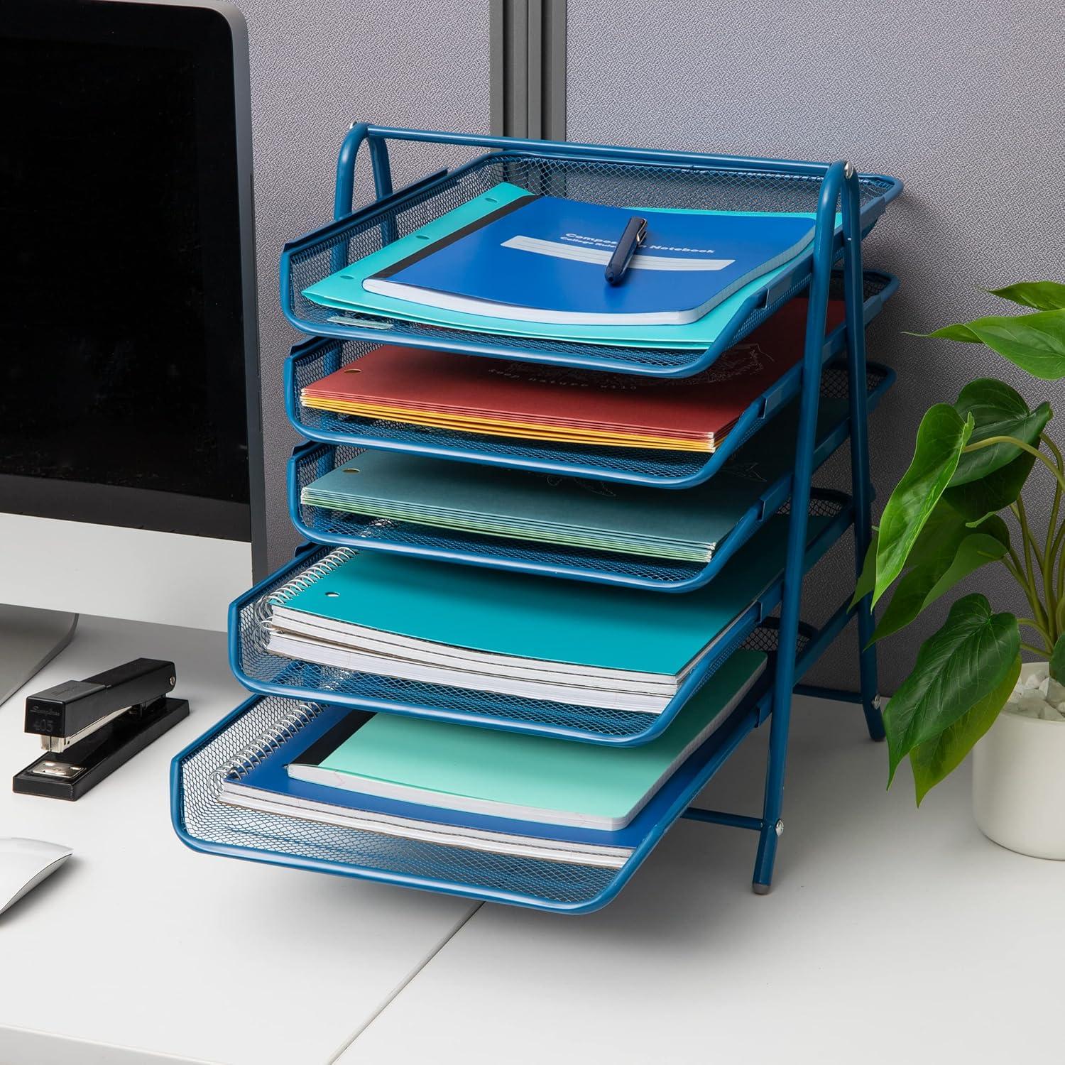 imageMind Reader 5Tier Paper Tray Desktop Organizer File Storage Office Metal Mesh 1175L x 14W x 15H Turquoise