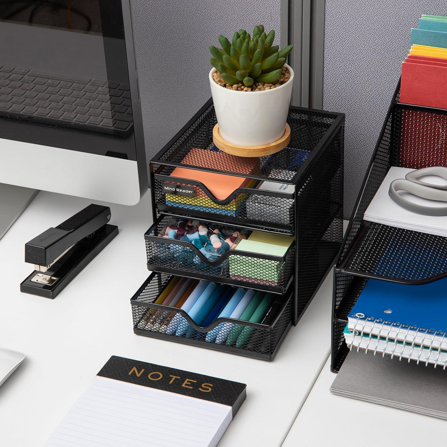 imageMind Reader Desktop Accessory Storage Desk Supplies Organizer Office Metal Mesh 625 L x 65 W x 65 H Black625L x 65W x 65H