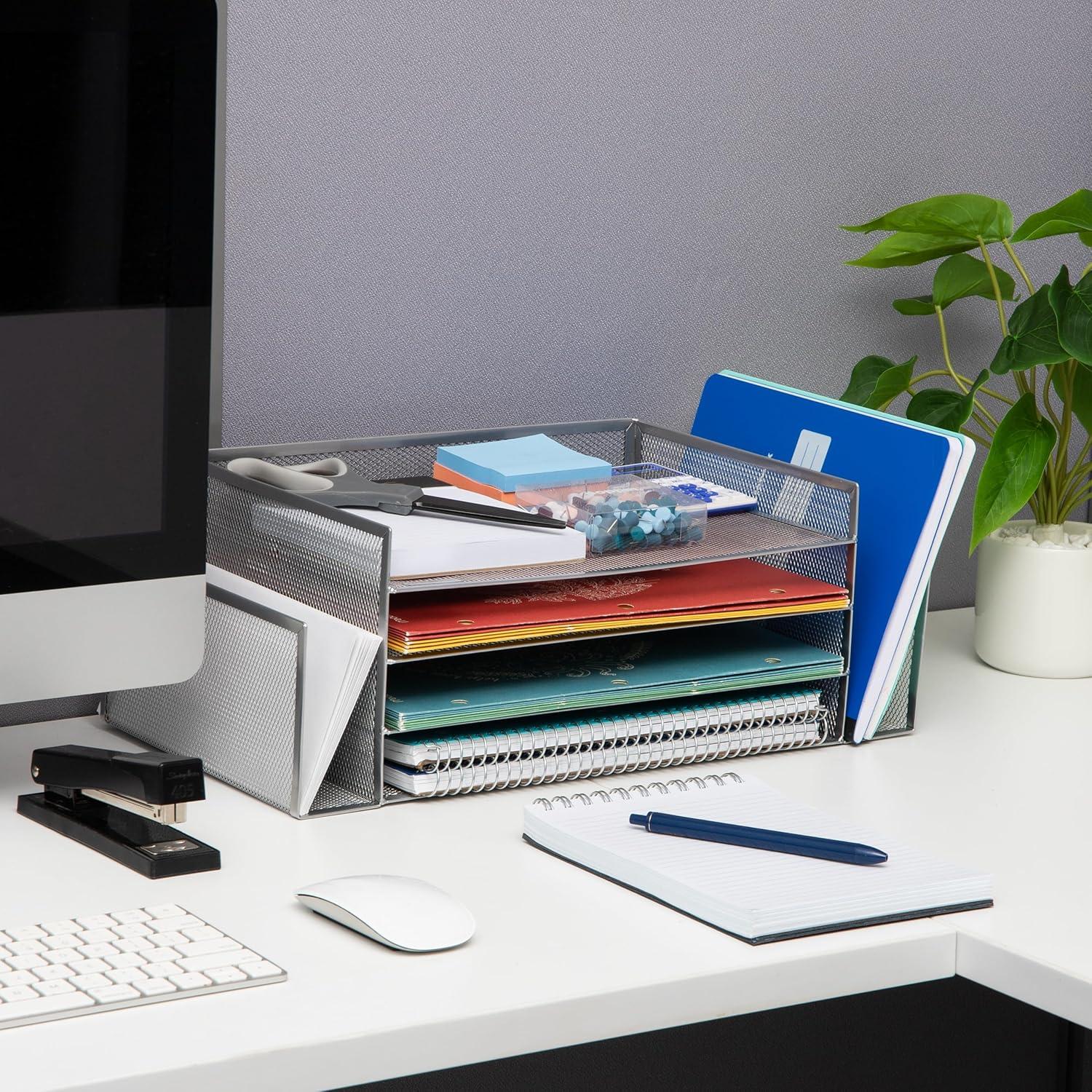 imageMind Reader Desktop Organizer File Storage Paper Tray Workspace Office Metal Mesh 1675L x 915W x 6H SilverSilver